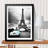 黑白摄影有框装饰画家居餐酒吧咖啡厅书房玄关挂画巴黎埃菲尔铁塔