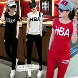 时尚韩版HBA字母休闲套装女 2016夏季短袖七分裤长裤运动服两件套