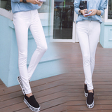 2016春夏新款女士外穿打底黑色白色耐穿弹性舒适两粒扣显瘦小脚裤