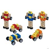 儿童木制百变机器人玩具木头拼装变形汽车人模型男孩手指玩具3岁