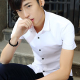 韩版职业短袖衬衫男夏季纯棉男士修身学生短袖T恤衬衣青年男装潮