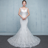 婚纱礼服2016新款韩式一字肩双肩鱼尾小拖尾修身新娘结婚婚纱女