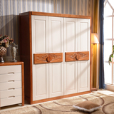 实木衣柜地中海衣柜白色简易卧室整体木质大衣橱4门5门储物大衣柜