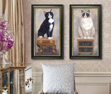美式欧式田园花客厅沙发背景墙装饰画双联挂画玄关餐厅带框猫画