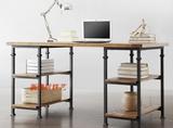 美式书桌笔记本铁艺电脑桌实木办公桌写字台欧式家用书桌学习桌
