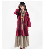 2016春秋季新款女装 民族风手绘刺绣元素系带长袖外套 中长款茶人