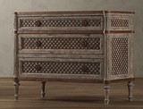 美式乡村复古做旧床头柜RH家具3抽屉卧室大尺寸储物柜床边柜藤席