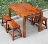 碳化火烧木餐桌椅组合实木户外桌椅长桌长凳马鞍凳方板凳独凳子