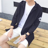 春季日系休闲中长款外套男青年韩版修身风衣男士棒球领纯色夹克潮