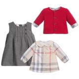 欧美品牌儿童套装女童秋季宝宝格子衬衫羊毛呢背心裙配外套三件套