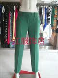 雅莹专柜正品代购春秋女装特价绿色修身长裤E14AO6019a原价1599