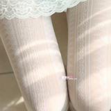 日系lolita公主甜美蕾丝竖条显瘦连裤袜提花超薄打底袜女 白丝袜