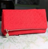兰蔻红色折叠化妆包 专柜赠品收纳包手拿包 编织加绒面