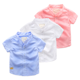 宝宝短袖衬衫薄 男童半袖衬衣 儿童纯色立领上衣夏装2016新款童装