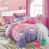 韩式公主房粉色紫色卡通可爱KT猫儿童冬季磨毛全棉床上用品四件套