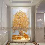 艺术玻璃 促销中式风格 玄关过道背景墙 深雕金箔工艺 富贵招财树