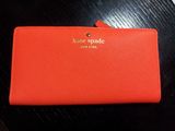 美国代购现货 Kate Spade 长款对折钱包 荧光橘皮夹