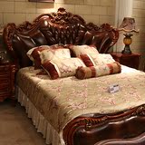 欧式真皮床双人床1.8米 美式橡木雕花婚床公主床 卧室实木床家具