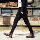 新款韩版男背带装饰长裤  男士黑色显瘦休闲裤 锥形修身裤有大码