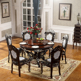 欧式餐桌椅组合6人 新古典实木雕花椭圆形大理石1饭桌6椅组合家具
