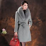 欧美高档羊绒大衣女2015冬装新款品牌大码中长款狐狸毛领毛呢外套