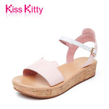 Kiss Kitty夏季新款女鞋纯色可爱萌趣小熊休闲羊皮平底凉鞋女