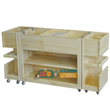 原木移动美工台 儿童玩具柜 实木图书柜 美术室收纳柜木制柜子