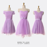 特惠 紫色伴娘礼服短款2016春季新款伴娘服姐妹裙 伴娘团礼服裙