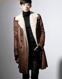 非主流2015冬季新款韩版修身中长款羊绒大衣男士肩章麂皮潮暖风衣