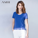 Amii短袖T恤女韩版2016夏装新款拼接修身打底衫百搭体恤夏天上衣