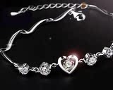 S925纯银饰品创意男女互锁同心锁情侣手镯情侣手链一对纯银可刻字