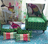 外贸设计师田园简约创意客厅家具/美式花鸟鹦鹉单人布艺沙发组合