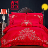 大红婚庆四件套刺绣结婚床上用品六件套1.8m床八件套十件套多件套