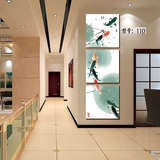 九鱼图装饰画无框画竖式三联画客厅走廊组合挂画壁画现代中式墙画