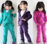 2016春季新款精品天鹅绒休闲运动童装套装女童特价小童儿童两件套