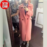 手工定制2016春女式高档双面羊绒长款大衣韩版时尚廓形全羊毛外套