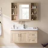 浴室柜镜柜组合 免漆板实木小户型卫生间吊柜洗手盆洗脸盆储物柜