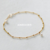 JOMEEの手作 两颗3-4mm天然淡水珍珠14K包金手链 14K金珠间隔细链