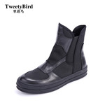 翠迪鸟（TweetyBird）秋冬新款黑色圆头平跟百搭短筒马丁靴男靴