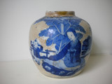 清中期哥釉青花人物罐,古董古玩老瓷器保真包老