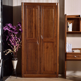 实木衣柜 两门胡桃木衣橱拉门趟门现代中式雕花柜子简约卧室家具