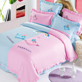 纯棉韩版粉色花边床上用品 贴布绣公主床裙床罩被套卡通4/四件套