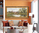 油画风景纯手绘山水名画手工欧式客厅有框装饰画实木 树脂画框