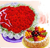 青岛99朵红玫瑰送女友老婆生日鲜花蛋糕组合四方区崂山区同城速递