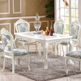 欧式餐桌 大理石餐桌椅组合 法式实木雕花描银长方形饭桌餐厅桌子