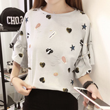 2016夏季新款韩版宽松短袖印花圆领上衣女装显瘦T恤女装潮体恤衫