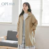 OPT中长大码风衣女2016春装新款 韩版复古休闲长袖外套学生C1009