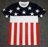 USA flag men's t-shirt 高街潮牌美国国旗拼接男女短袖T恤