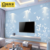 现代简约电视墙 3d立体客厅卧室壁纸大型壁画 蝴蝶蓝粉绿色墙纸