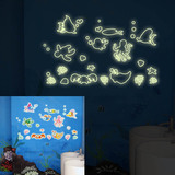 新款 韩版 DIY儿童卡通 海底世界夜光贴 荧光贴可移除自粘墙贴